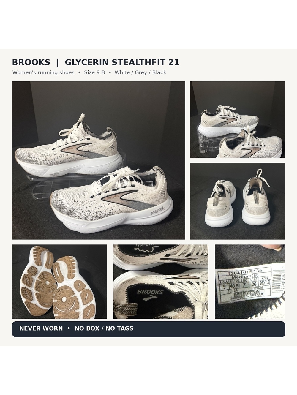 Brooks Glycerin StealthFit 21 Women's Running Shoes- 9B, / Black/White/Grey
